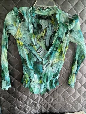 Patrizia Pepe SERA Silk Floral Blouse Sheer Lace Trim IT 38 US 2